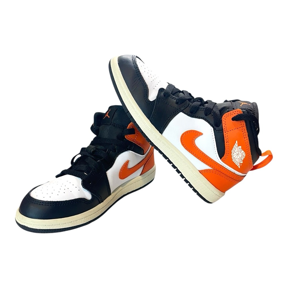 Air Jordan 1 Mid Black Toe Starfish GS DQ8424-801 White/Sail/Black SZ 1Y W/ Box